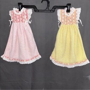 Two Oven Door Babydoll Dress Kitchen Towels Pink & Yellow Etoile
